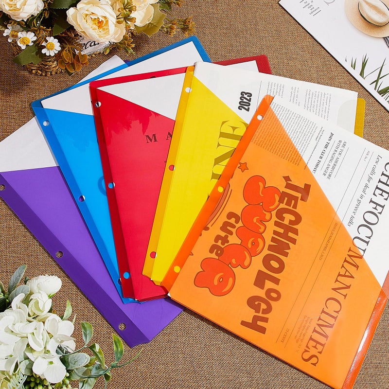 Maitys 50 Pack Binder Pockets 3 Hole Punch Clear Plastic Document Folders Binder Organizer Store Letter Size 8.5x11 Inch Paper Folders with Pockets Slash File Jacket for Office (Multicolor) - Image 5