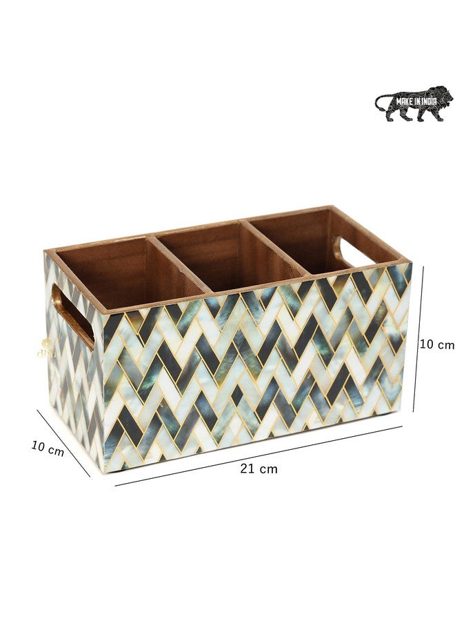 DULI Multipurpose Stand, Cutlery Holder, Spoon Stand, Table Organizer with 2 Sections, Chammach Stand (10cm x 15cm) (3 Section: MOP Zigzag) - Image 4