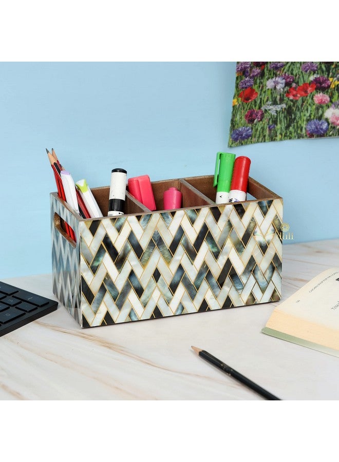 DULI Multipurpose Stand, Cutlery Holder, Spoon Stand, Table Organizer with 2 Sections, Chammach Stand (10cm x 15cm) (3 Section: MOP Zigzag) - Image 2