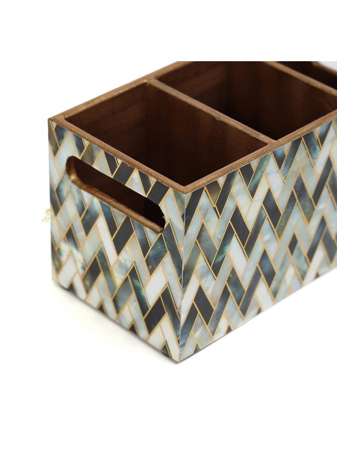 DULI Multipurpose Stand, Cutlery Holder, Spoon Stand, Table Organizer with 2 Sections, Chammach Stand (10cm x 15cm) (3 Section: MOP Zigzag) - Image 5