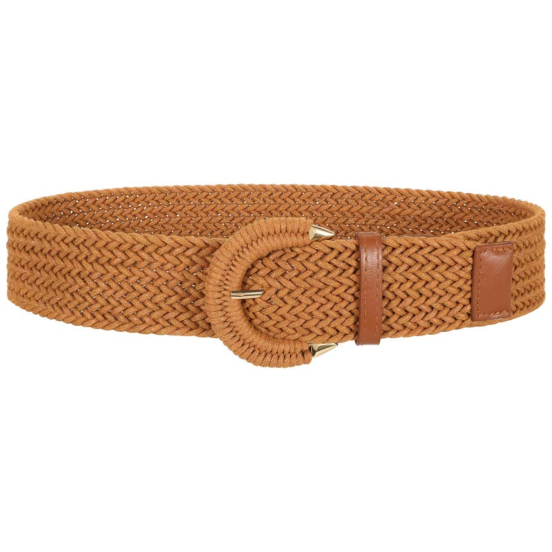 Sansths Women Wide Woven Belt for Dresses Fashion Rattan Braided Waist Belt Straw Raffia Boho Belt for Jeans,brown,S - Image 1