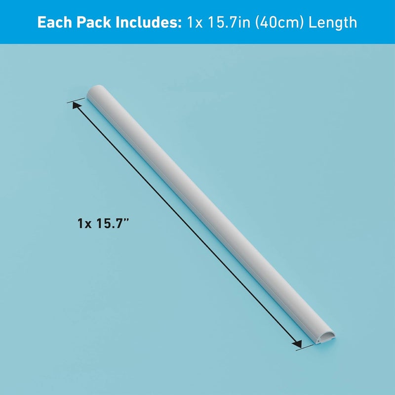 D-Line 15.7in TV Cord Hider, Patented Half Round Cable Cover, Hide Wall Mount TV Wires, Hinged One-Piece Cable Concealer, Adhesive, Decorative Raceway - 0.78in W x 0.39in H x 15.7in L - White - Image 4