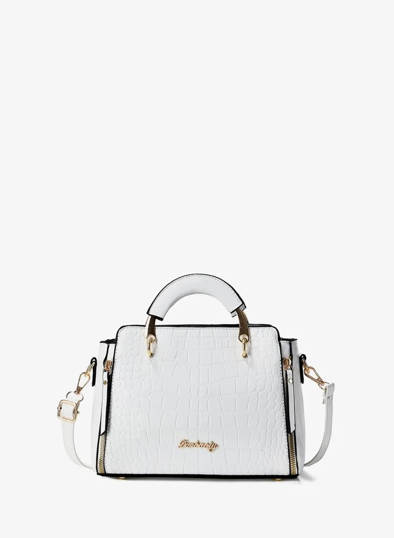 Take Two  White Croc-Embossed Handbag with Top Handle for Women | Best Price UAE