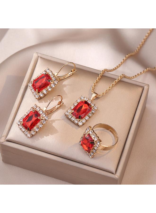 Necklace Female Net Red Emerald Zircon Niche Earrings Pendant High Sense Suit Titanium Steel Clavicle Chain 