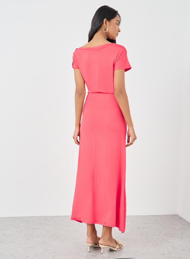 تايك تو فستان ماكسي قصير الأكمام من قطعتين مع تفاصيل مجمعة - Image 5