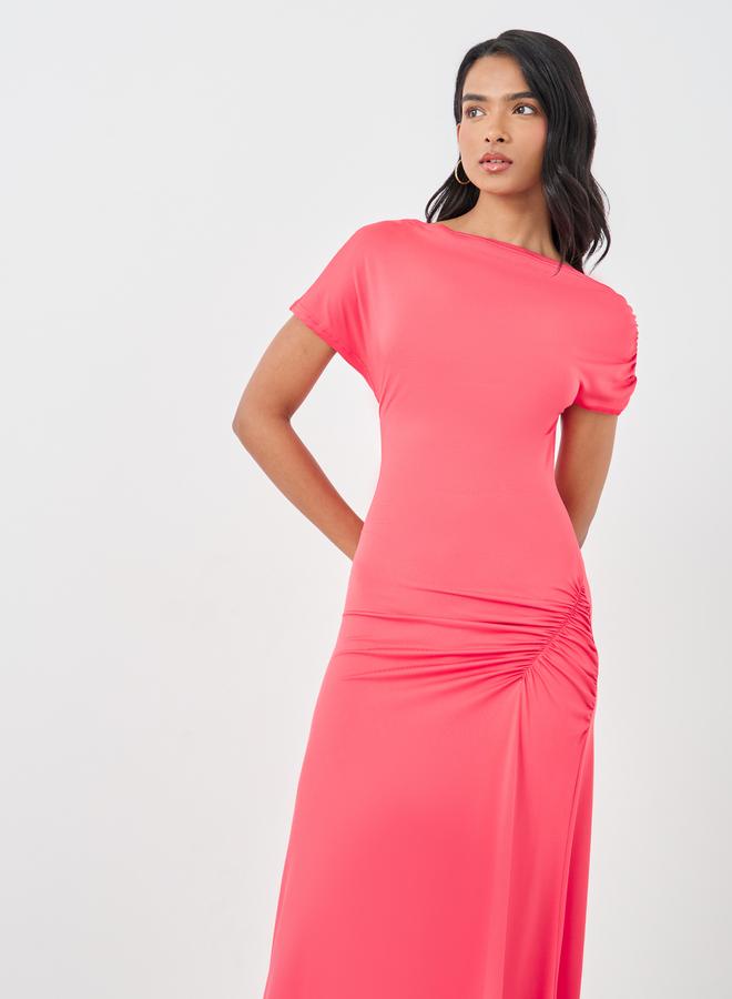 تايك تو فستان ماكسي قصير الأكمام من قطعتين مع تفاصيل مجمعة - Image 3