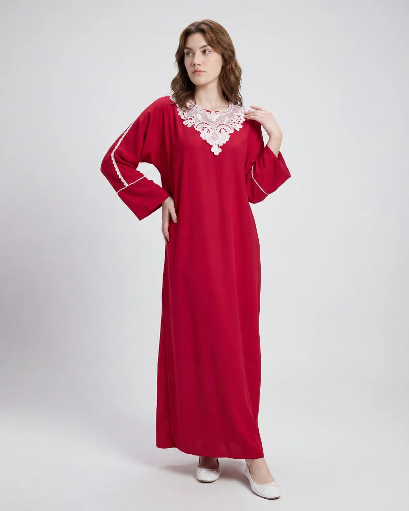 ردتاغ Women Red Embroidery Kaftan Style Jallabiya