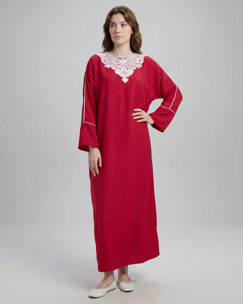 ردتاغ Women Red Embroidery Kaftan Style Jallabiya