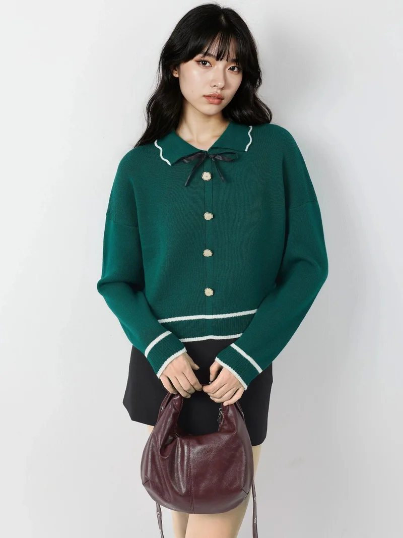 MY FASHION MY FASHION Textured Polo Neck Knit Sweater with Ribbon Detail