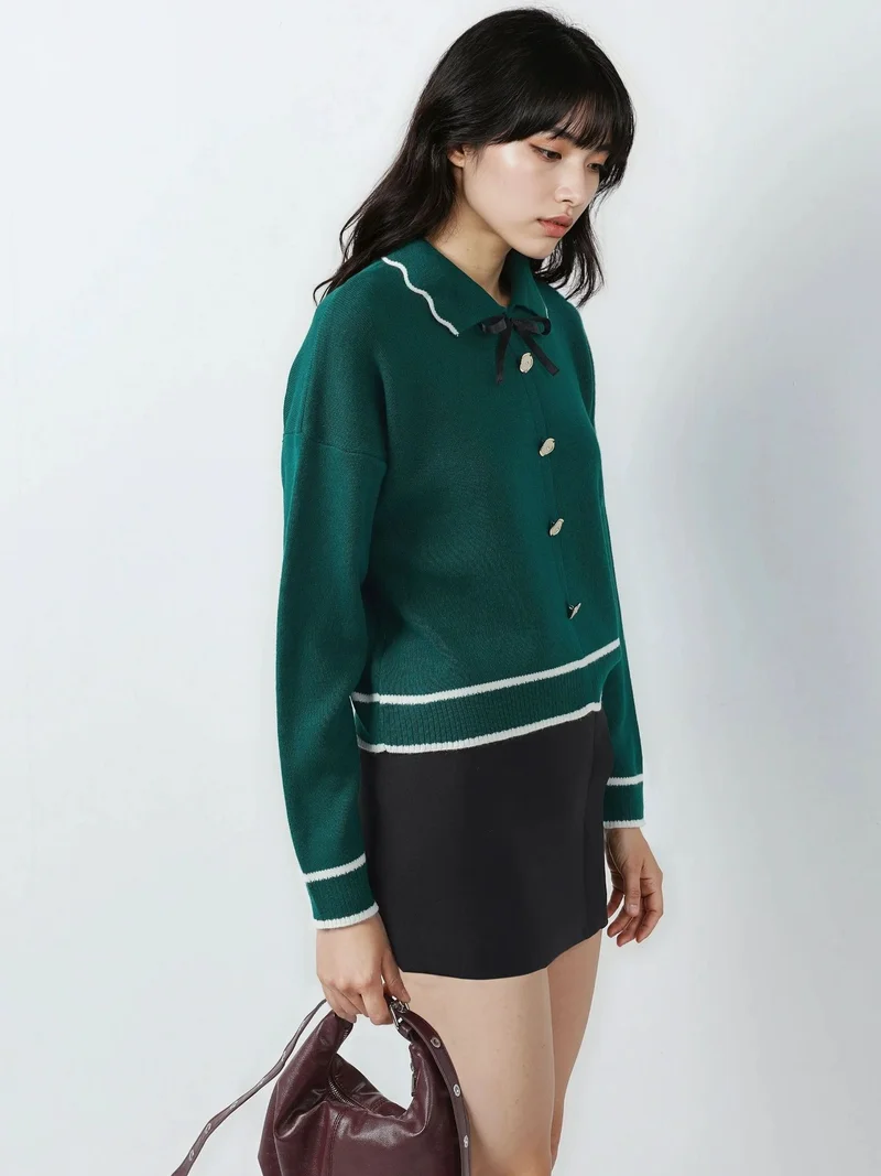 My Fashion Emerald Green MY FASHION Textured Polo Neck Knit Sweater with Ribbon Detail for Women | Best Price UAE
