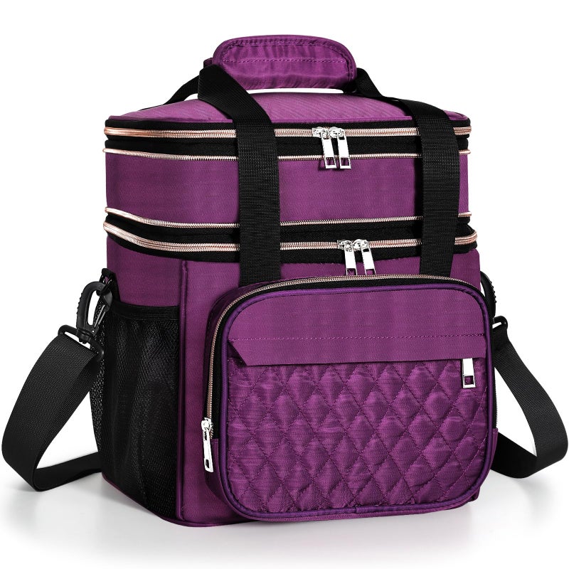 GLENKEY Expandable Insulated Lunch Box Double Deck Lightweight Large Lunch Bag Tote Leakproof Cooler Bags for Women Adults Work Outdoor Picnic Daytrip Purple16L