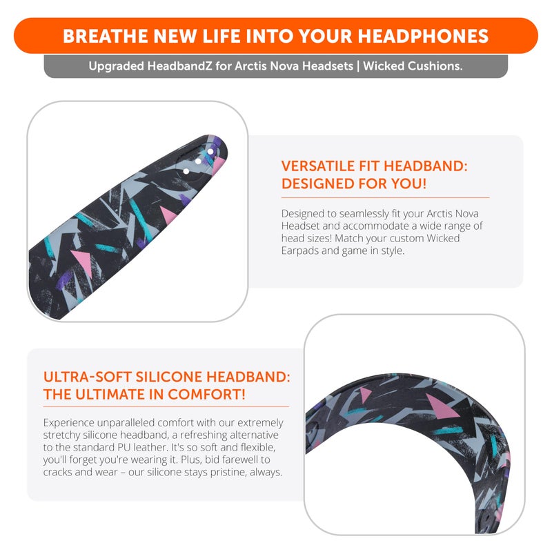 WC HeadbandZ Arctis Nova - Upgraded Silicone Headband for Arctis Nova Headsets by Wicked Cushions - Enhanced Flexibility, Comfort, and Style with Matching Earpad Designs| 90's Black - Image 3