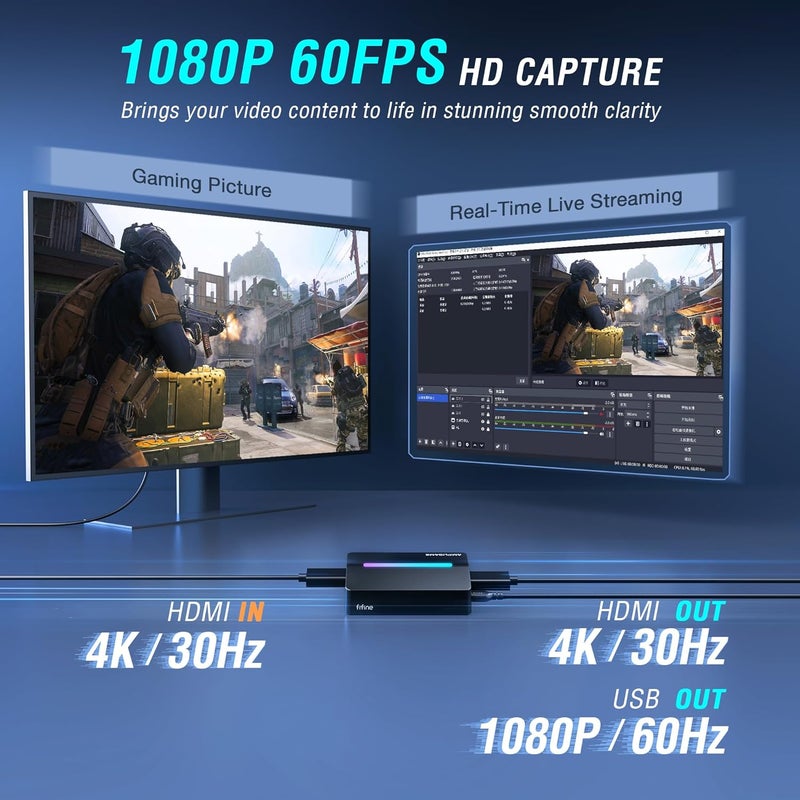 بطاقة التقاط الفيديو FIFINE AmpliGame، بدقة HD 1080 بمعدل 60 إطارًا في الثانية للصوت والفيديو والألعاب والبث المباشر، بطاقة التقاط 4K HDMI إلى USB متوافقة مع PS4/Windows/Mac OS/Switch/Xbox-V3 - Image 2