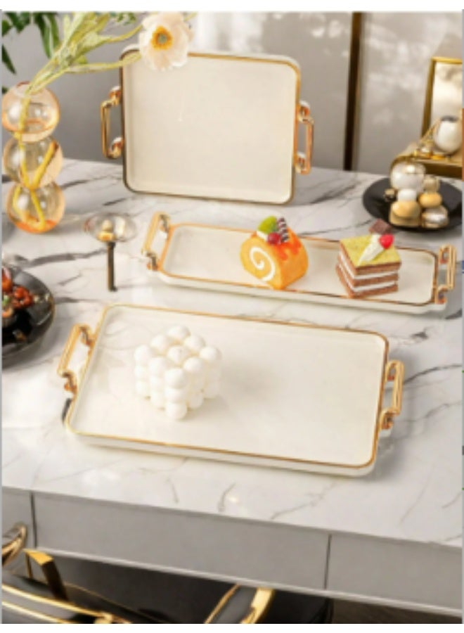 Modern luxury tea serving tray set, 3 pieces with handles, rectangular multi-purpose plate