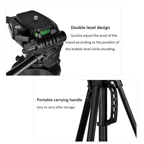 Conbre F-3366 Professional 55.5Inch (141CM) Tripod for DSLR, Camera | Height: 4.6 Feet | Max Load: 4kg | Portable Lightweight ABS+Metal Tripod | 360° Ball Head | Carry Bag (Black) - Image 5
