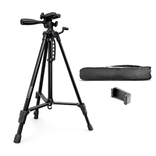 Conbre F-3366 Professional 55.5Inch (141CM) Tripod for DSLR, Camera | Height: 4.6 Feet | Max Load: 4kg | Portable Lightweight ABS+Metal Tripod | 360° Ball Head | Carry Bag (Black) - Image 1