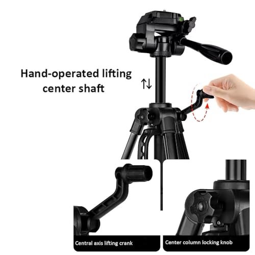 Conbre F-3366 Professional 55.5Inch (141CM) Tripod for DSLR, Camera | Height: 4.6 Feet | Max Load: 4kg | Portable Lightweight ABS+Metal Tripod | 360° Ball Head | Carry Bag (Black) - Image 4