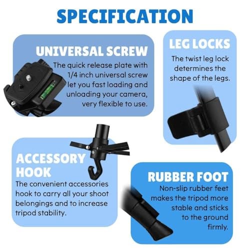 Conbre F-3366 Professional 55.5Inch (141CM) Tripod for DSLR, Camera | Height: 4.6 Feet | Max Load: 4kg | Portable Lightweight ABS+Metal Tripod | 360° Ball Head | Carry Bag (Black) - Image 2