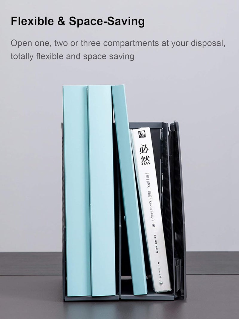 Leven Collapsible Magazine File Holder/Desk Organizer for Office Organization and Storage with 3 Vertical Compartments, Dark Grey, - Image 4