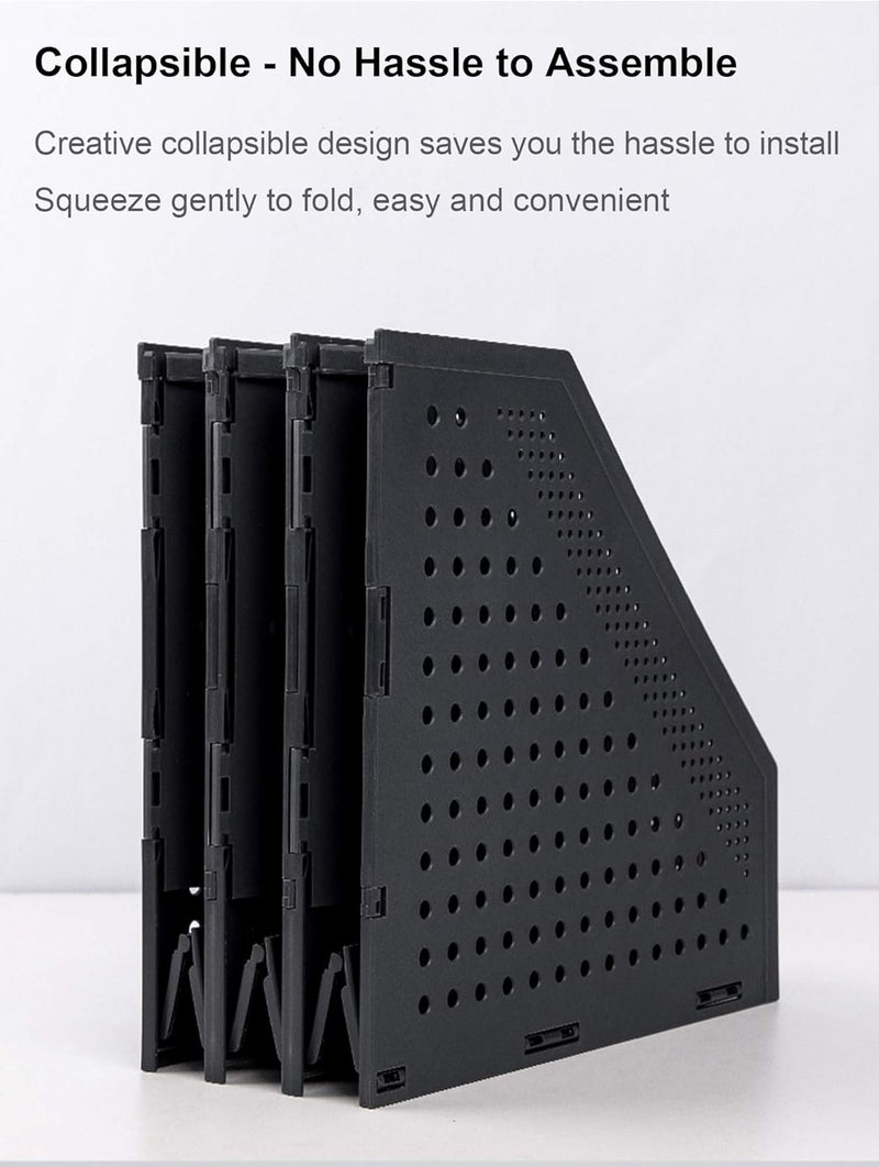 Leven Collapsible Magazine File Holder/Desk Organizer for Office Organization and Storage with 3 Vertical Compartments, Dark Grey, - Image 3