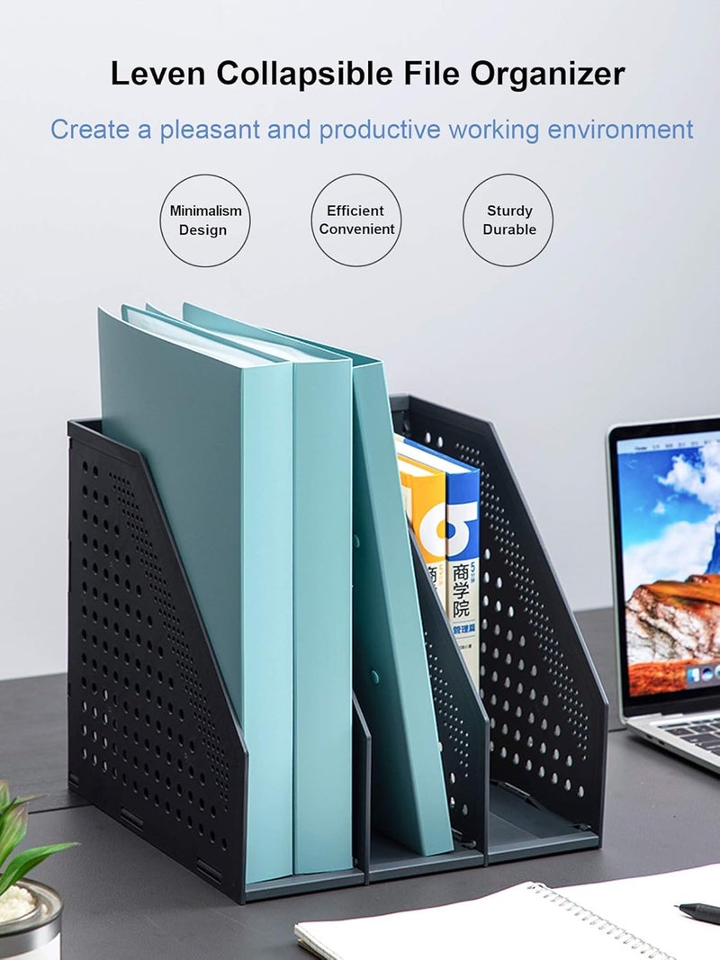 Leven Collapsible Magazine File Holder/Desk Organizer for Office Organization and Storage with 3 Vertical Compartments, Dark Grey, - Image 5