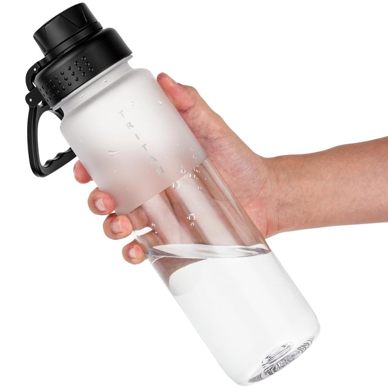 OLDLEY 32oz Frosted Clear Water Bottle, BPA-Free Tritan Plastic Reusable Water Bottle with Fast-Flow Spout Lid, Wide Mouth Leakproof Sports Drinking Bottle for Gym, School, Office, Travel,Clear - Image 1