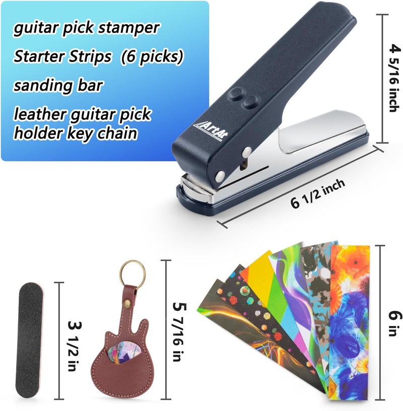 ArtAt Guitar Pick Punch Kit gift- DIY Guitar Pick Maker, Includes 6 pick strips and a pick file, Leather Key Chain Pick Holder,Easy use unique Gift for Guitar Lovers - Image 5