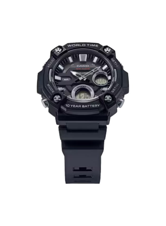 CASIO ساعة يد شبابية تناظرية-رقمية للرجال AEQ‑120W‑1AVDF، 53.2 مم قرص أسود، علبة ريزين وسوار ريزين، توقيت عالمي، بطارية طويلة العمر، مقاومة للماء حتى 100 م - Image 3