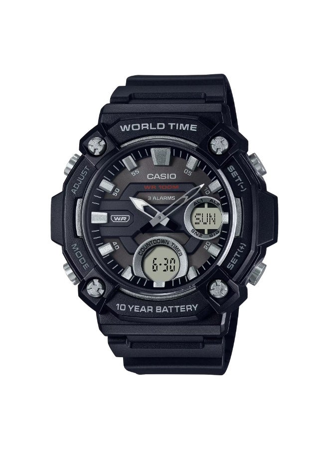CASIO ساعة يد شبابية تناظرية-رقمية للرجال AEQ‑120W‑1AVDF، 53.2 مم قرص أسود، علبة ريزين وسوار ريزين، توقيت عالمي، بطارية طويلة العمر، مقاومة للماء حتى 100 م - Image 1