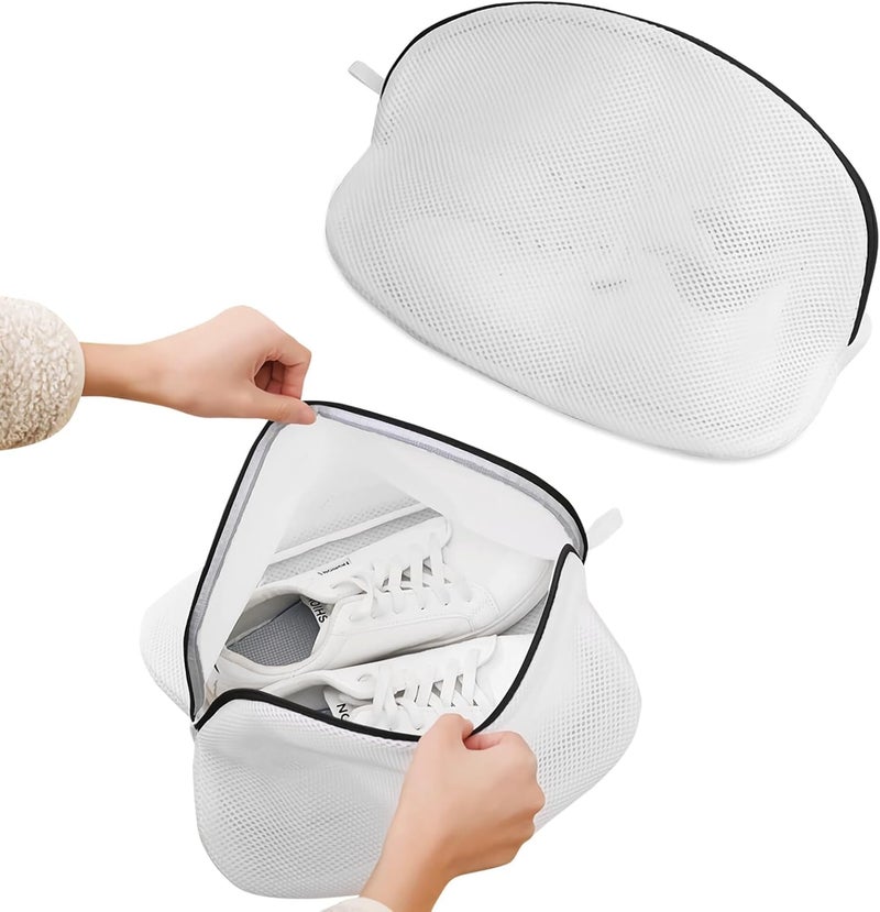 AAMATY AAMATY Pack of 2 Shoe Washing Machine Bag Durable Mesh Laundry Bag with Zipper for Sneakers Running Shoes Sock Bras and Toys White - Image 1