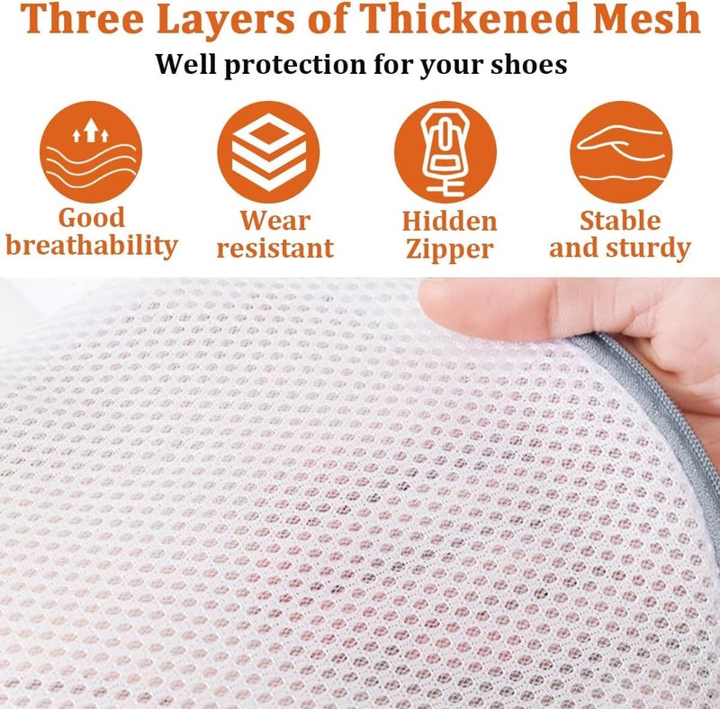 AAMATY AAMATY Pack of 2 Shoe Washing Machine Bag Durable Mesh Laundry Bag with Zipper for Sneakers Running Shoes Sock Bras and Toys White - Image 5