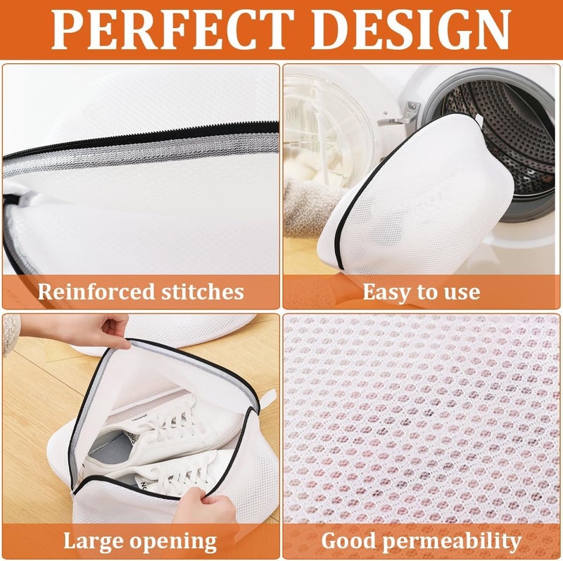 AAMATY AAMATY Pack of 2 Shoe Washing Machine Bag Durable Mesh Laundry Bag with Zipper for Sneakers Running Shoes Sock Bras and Toys White - Image 4