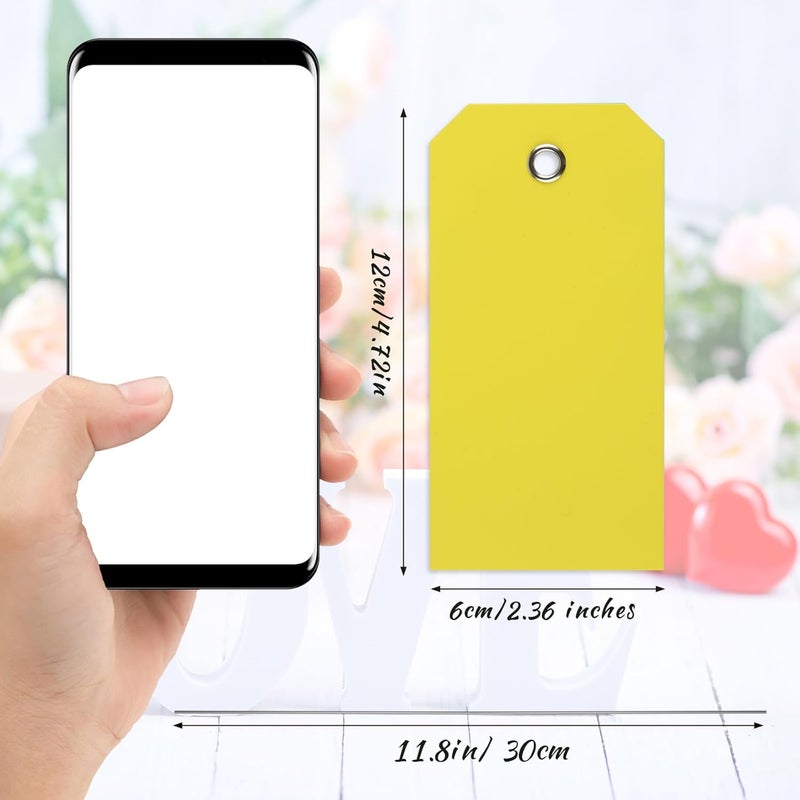 PLULON 60 Pcs Tags with String Waterproof Tags PLULON 4 34 x 2 38 Yellow Shipping Labels Tags for Labeling Waterproof Hang Tags Bulk Writable Blank Tags Name Price Tag for Inventory Luggage Clothing - Image 3
