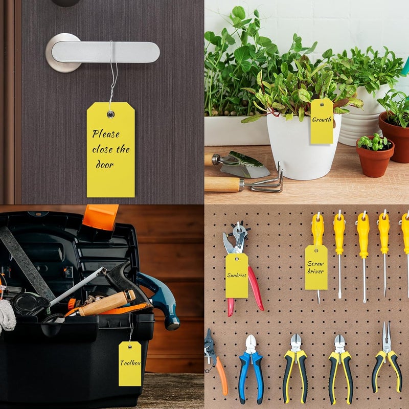 PLULON 60 Pcs Tags with String Waterproof Tags PLULON 4 34 x 2 38 Yellow Shipping Labels Tags for Labeling Waterproof Hang Tags Bulk Writable Blank Tags Name Price Tag for Inventory Luggage Clothing - Image 2