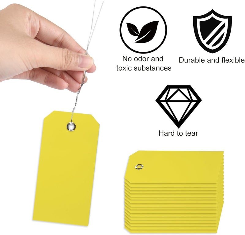 PLULON 60 Pcs Tags with String Waterproof Tags PLULON 4 34 x 2 38 Yellow Shipping Labels Tags for Labeling Waterproof Hang Tags Bulk Writable Blank Tags Name Price Tag for Inventory Luggage Clothing - Image 4