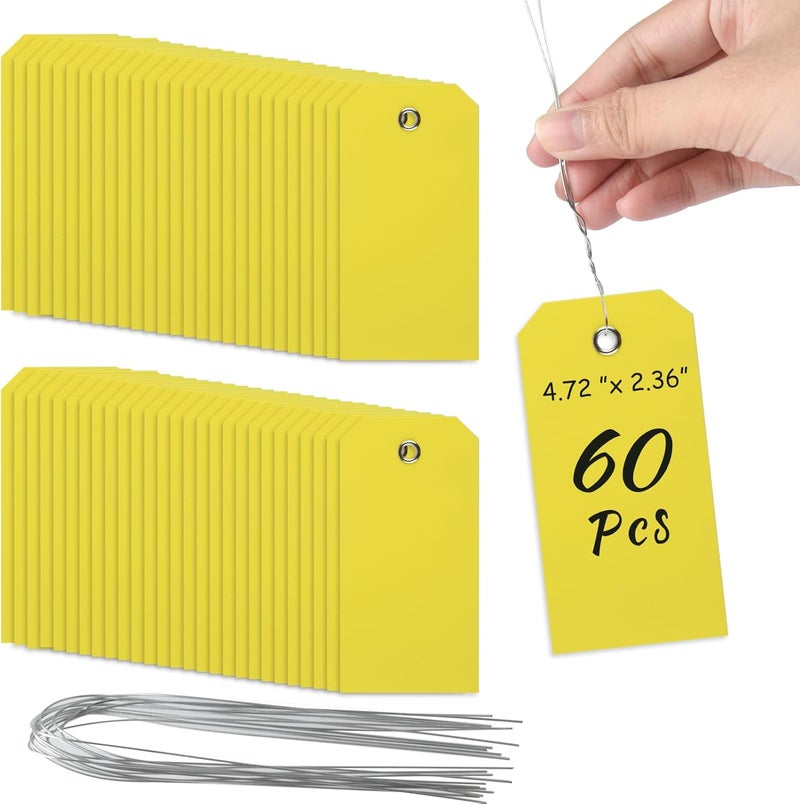 PLULON 60 Pcs Tags with String Waterproof Tags PLULON 4 34 x 2 38 Yellow Shipping Labels Tags for Labeling Waterproof Hang Tags Bulk Writable Blank Tags Name Price Tag for Inventory Luggage Clothing - Image 1