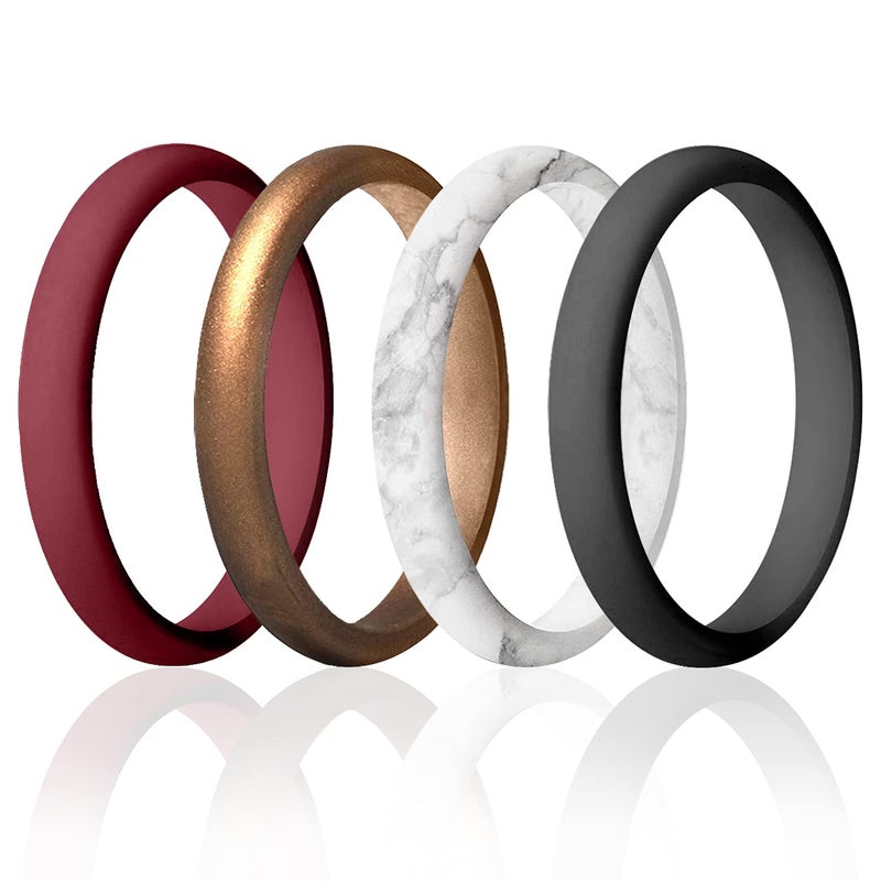 ROQ Silicone Rubber Wedding Ring for Women, Thin Stackable Rubber Silicone Wedding Band, Bridal Jewelry Set, Anniversary Rings, Promise Ring, Horizontal Lines & Point Pave Edge, 2.5mm Wide 2mm Thick, - Image 1