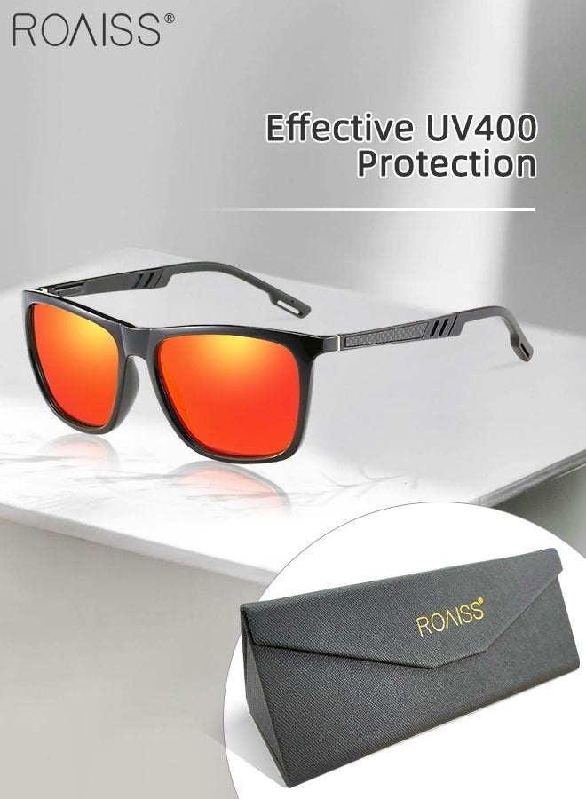 رويس نظارة شمسية مستقطبة مربعة للرجال والنساء، نظارة الشمس الواقية من الأشعة فوق البنفسجية 400 مع معابد الألمنيوم المرنة، ظلال شمس مضادة للوهج عصرية أنيقة مع الحافظة للحفلات والتسوق والسفر، 58 ملم - Image 1