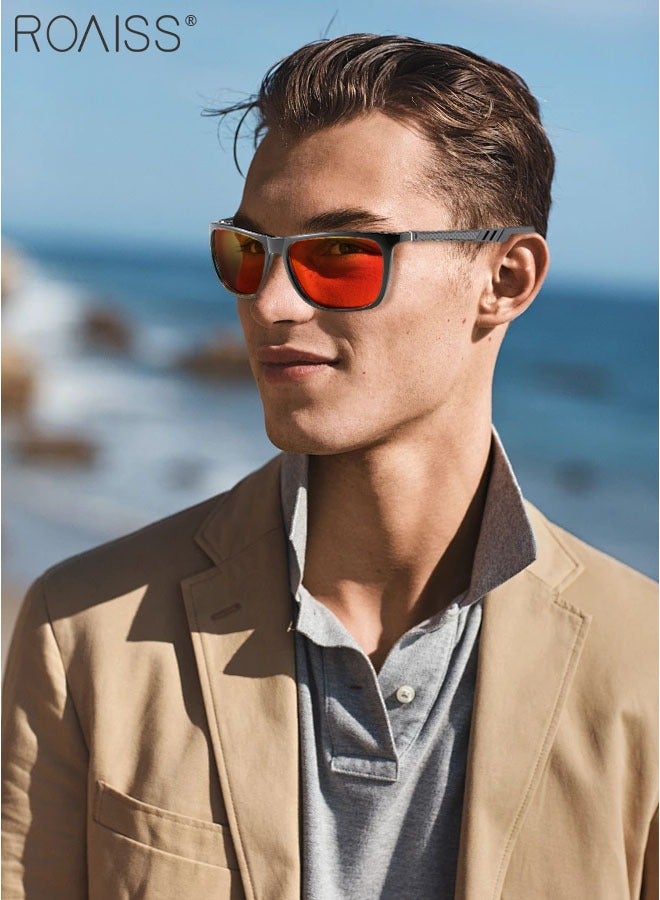 رويس نظارة شمسية مستقطبة مربعة للرجال والنساء، نظارة الشمس الواقية من الأشعة فوق البنفسجية 400 مع معابد الألمنيوم المرنة، ظلال شمس مضادة للوهج عصرية أنيقة مع الحافظة للحفلات والتسوق والسفر، 58 ملم - Image 2
