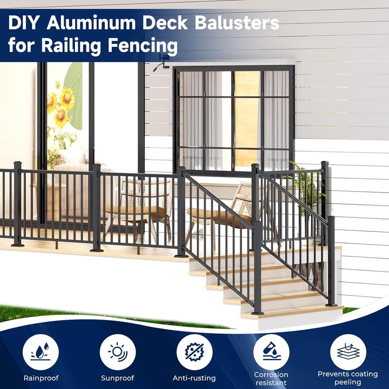 Egadis 2.56 in. x 2.56 in. x 45 in. Porch and Deck Railing Post with Screws & Drill, Aluminum Railing Post, Black Textured Outdoor Powder-Coat Finish Stair Post for Decks, Porches & Balconies (1 Post) - Image 5
