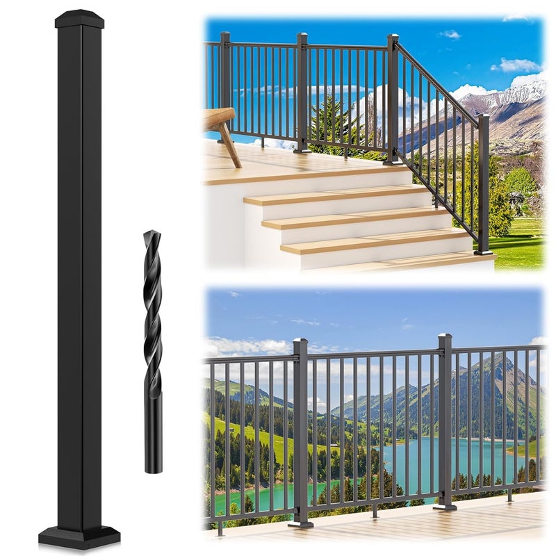 Egadis 2.56 in. x 2.56 in. x 45 in. Porch and Deck Railing Post with Screws & Drill, Aluminum Railing Post, Black Textured Outdoor Powder-Coat Finish Stair Post for Decks, Porches & Balconies (1 Post) - Image 1