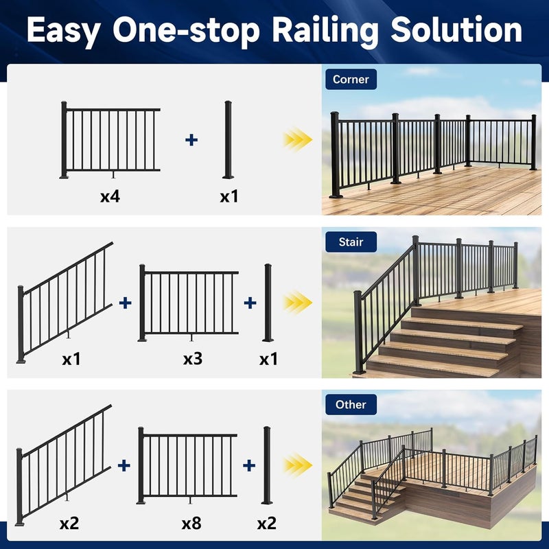 Egadis 2.56 in. x 2.56 in. x 45 in. Porch and Deck Railing Post with Screws & Drill, Aluminum Railing Post, Black Textured Outdoor Powder-Coat Finish Stair Post for Decks, Porches & Balconies (1 Post) - Image 3