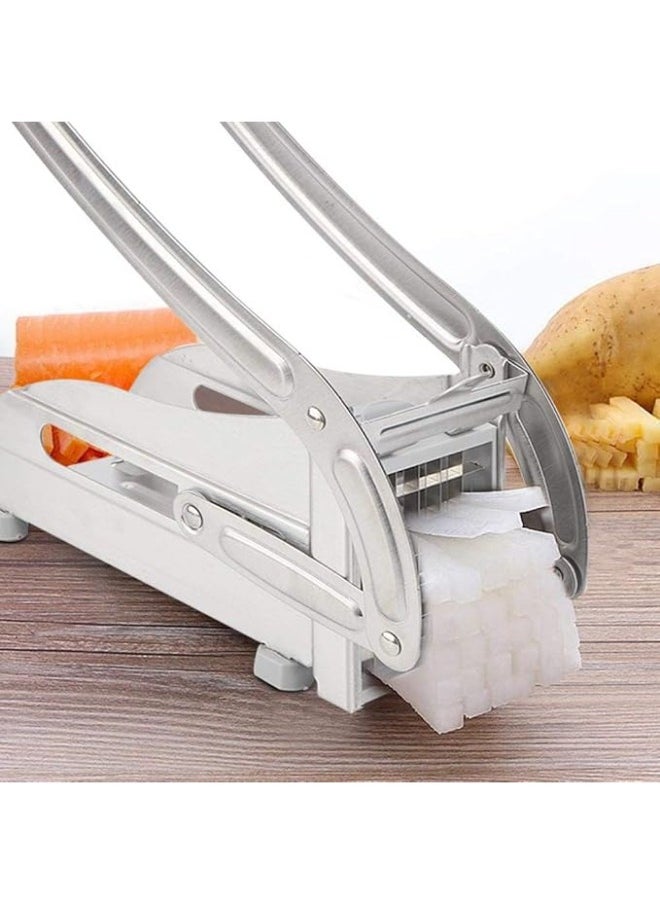 Denx - Vegetable Chopper, Stainless Steel Potato Cutter and Vegetable Slicer with Non-Slip Feet, 2 Interchangeable Slicing Blades for Salad, Tomato, Onion, and Fruit - Image 1