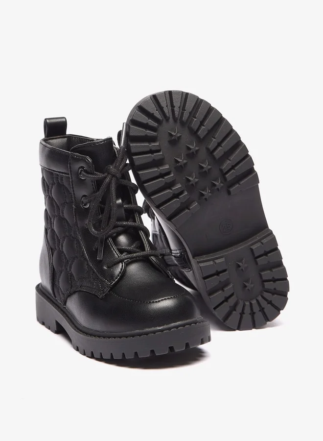 Flora Bella By Shoexpress Girls Butterfly Quilted High Cut Boots with Lace-Up Closure