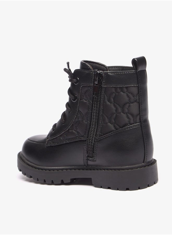 Flora Bella By Shoexpress Girls Butterfly Quilted High Cut Boots with Lace-Up Closure  - Image 2
