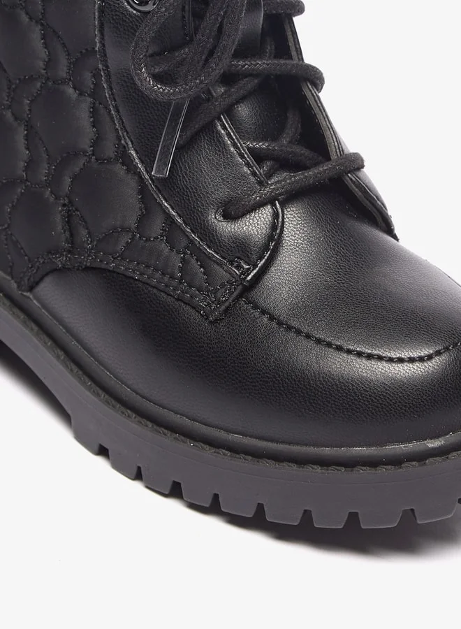 Flora Bella By Shoexpress Girls Butterfly Quilted High Cut Boots with Lace-Up Closure