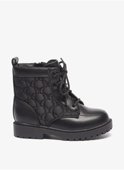 Flora Bella By Shoexpress Girls Butterfly Quilted High Cut Boots with Lace-Up Closure