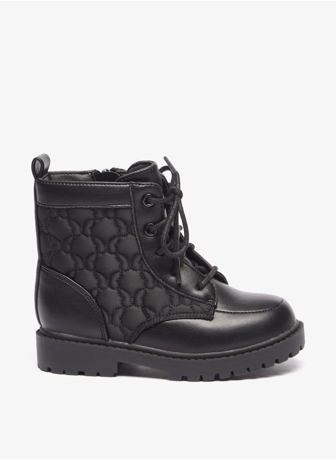 Flora Bella By Shoexpress Girls Butterfly Quilted High Cut Boots with Lace-Up Closure  - Image 1