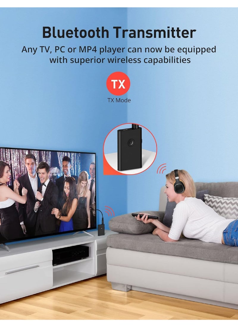 Rock Pow - Bluetooth Adapter, Bluetooth 5.0 Transmitter and Receiver,3.5mm Wireless Audio Adapter, AptX Low Latency Dual Link Bluetooth Adapter for TV/PC/Home Sound System/Car - Image 1