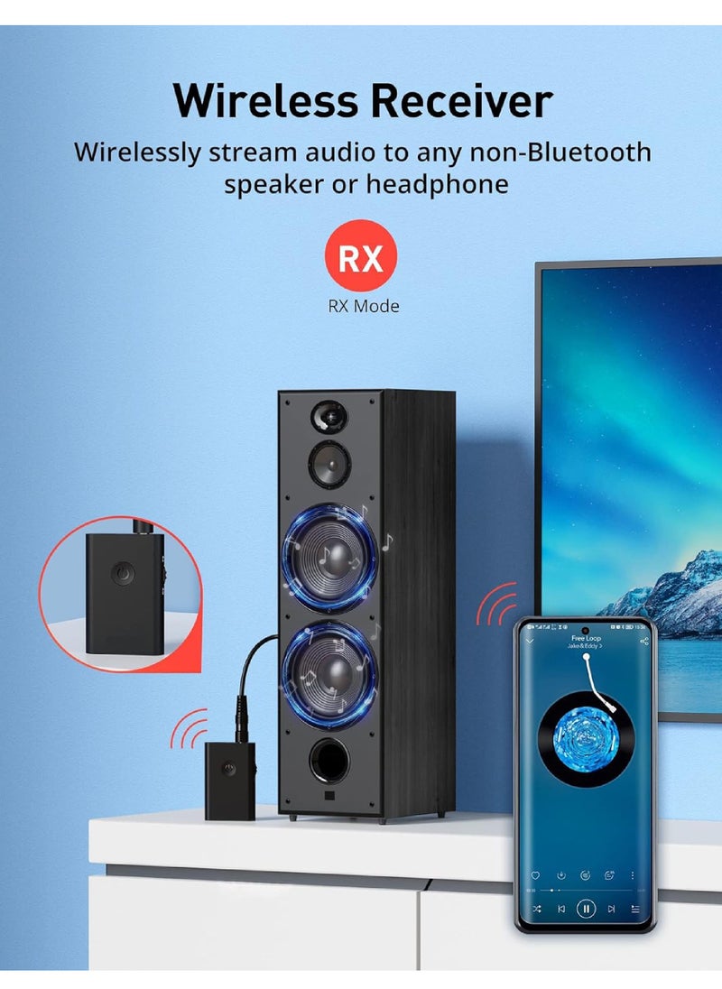 Rock Pow - Bluetooth Adapter, Bluetooth 5.0 Transmitter and Receiver,3.5mm Wireless Audio Adapter, AptX Low Latency Dual Link Bluetooth Adapter for TV/PC/Home Sound System/Car - Image 1